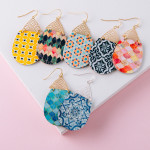 Wholesale wood inspired teardrop earrings detailed pattern filigree accent