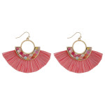 Wholesale metal drop earrings wood inspired pattern accent tassel details