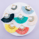 Wholesale metal drop earrings wood inspired pattern accent tassel details