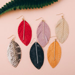 Wholesale faux leather feather inspired earrings snakeskin details gold bar acce