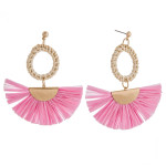Wholesale raffia tassel earrings rattan woven circular accent stud post