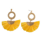 Wholesale raffia tassel earrings rattan woven circular accent stud post