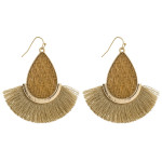 Wholesale rattan woven teardrop earrings tassel details gold metal accents