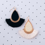 Wholesale long teardrop earrings rattan woven center gold metal accents tassel d