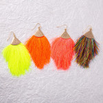 Wholesale long drop earrings neon tassel details gold metal accents