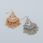 Wholesale long metal plated drop earrings metal accents tassel details