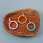 Wholesale circular wood earrings gold metal stud accent