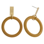 Wholesale circular wood earrings gold metal stud accent