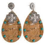 Wholesale large western cork teardrop earrings natural stone details