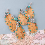 Wholesale large western cork teardrop earrings natural stone details