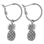 Wholesale dainty hoop earrings pineapple accent cubic zirconia details