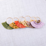 Wholesale circular metal earrings enamel raffia tassel details stud post