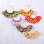 Wholesale circular metal earrings enamel raffia tassel details stud post