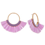 Wholesale circular metal earrings enamel raffia tassel details stud post