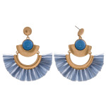 Wholesale metal drop earrings raffia tassel details enamel inspired stone accent