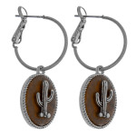 Wholesale dainty hoop earrings faux leather accent cactus detail