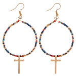 Wholesale metal drop earrings flexible wiring iridescent beaded details cross ac
