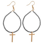 Wholesale metal drop earrings flexible wiring iridescent beaded details cross ac