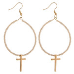 Wholesale metal drop earrings flexible wiring iridescent beaded details cross ac