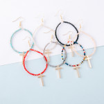 Wholesale metal drop earrings flexible wiring iridescent beaded details cross ac