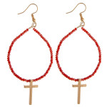 Wholesale metal drop earrings flexible wiring iridescent beaded details cross ac