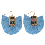 Wholesale drop earrings raffia tassel details wood inspired pattern accent