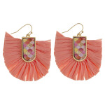 Wholesale drop earrings raffia tassel details wood inspired pattern accent