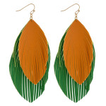 Wholesale large double faux leather feather inspired drop earrings