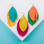 Wholesale large double faux leather feather inspired drop earrings