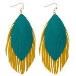 Wholesale large double faux leather feather inspired drop earrings