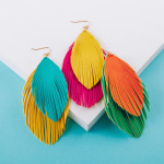 Wholesale large double faux leather feather inspired drop earrings