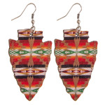 Wholesale wood inspired arrowhead earrings western print pattern details