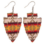 Wholesale wood inspired arrowhead earrings western print pattern details