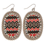 Wholesale metal drop earrings faux leather western print center detail rhineston