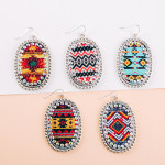 Wholesale metal drop earrings faux leather western print center detail rhineston