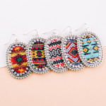 Wholesale metal drop earrings faux leather western center detail rhinestone acce