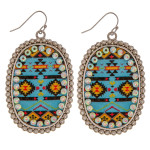 Wholesale metal drop earrings faux leather western print center detail rhineston