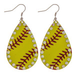 Wholesale metal softball drop earrings rhinestone accents