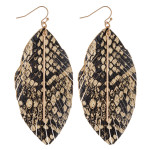 Wholesale faux leather feather inspired earrings metallic snakeskin details gold