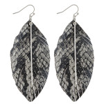 Wholesale faux leather feather inspired earrings metallic snakeskin details gold