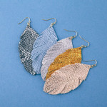 Wholesale metallic faux leather snakeskin feather earrings