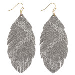 Wholesale metallic faux leather snakeskin feather earrings