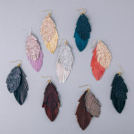 Wholesale double layered genuine leather feather inspired earrings glitter accen