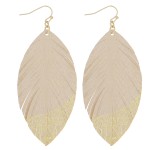 Wholesale thin faux leather gold metallic feather earrings