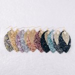 Wholesale filigree leaf glittery feather drop earrings