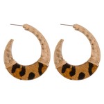 Wholesale cowhide leopard print hammered j hoop earrings wire wrapped details