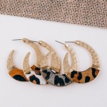 Wholesale cowhide leopard print hammered j hoop earrings wire wrapped details