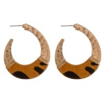 Wholesale cowhide animal print hammered j hoop earrings wire wrapped details