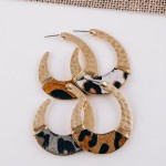 Wholesale cowhide animal print hammered j hoop earrings wire wrapped details