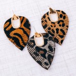 Wholesale faux leather cowhide animal print hinge cut out earrings